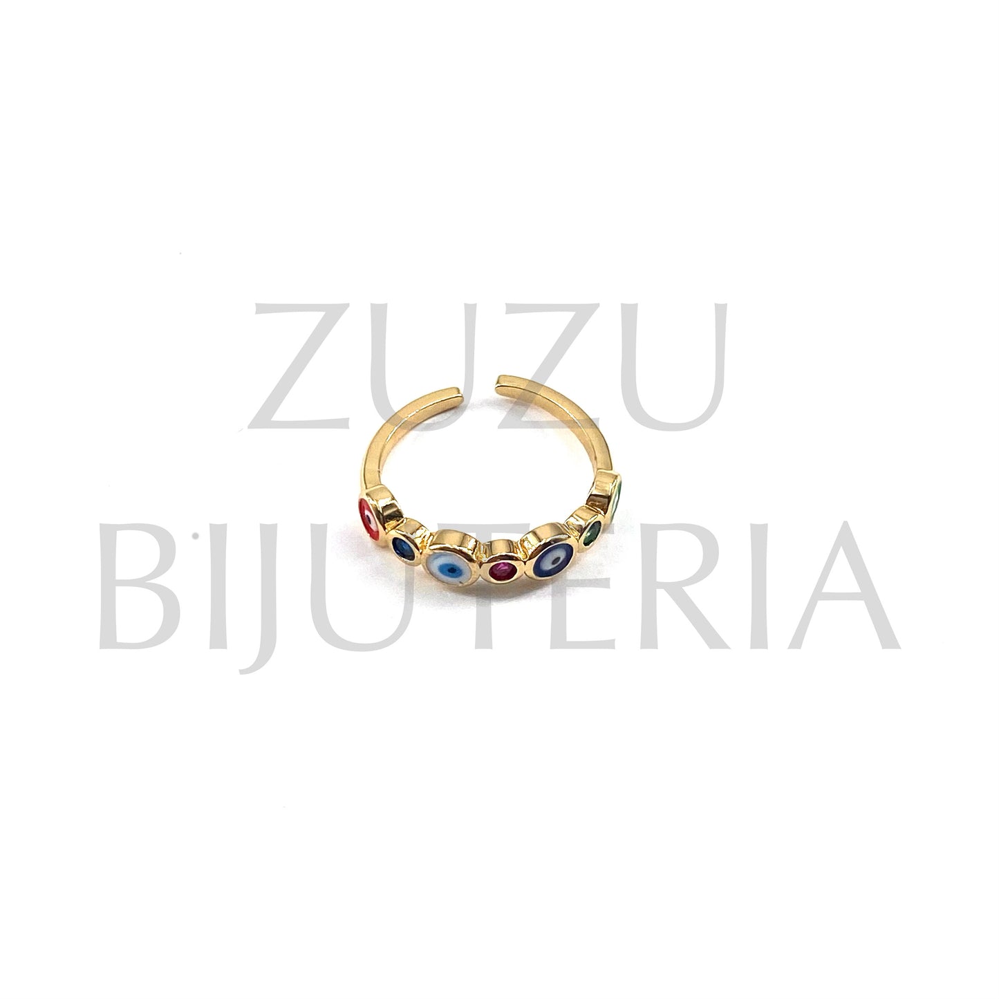 Eye Ring with Zirconia (Adjustable) - Brass