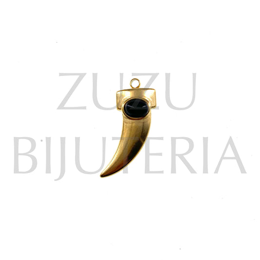 Horn Pendant with Stone 30mm x 23mm - Stainless Steel