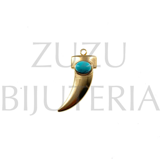 Horn Pendant with Blue Howlite 30mm x 23mm - Stainless Steel