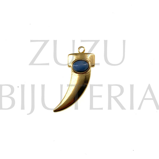 Horn Pendant with Blue Stone 30mm x 23mm - Stainless Steel