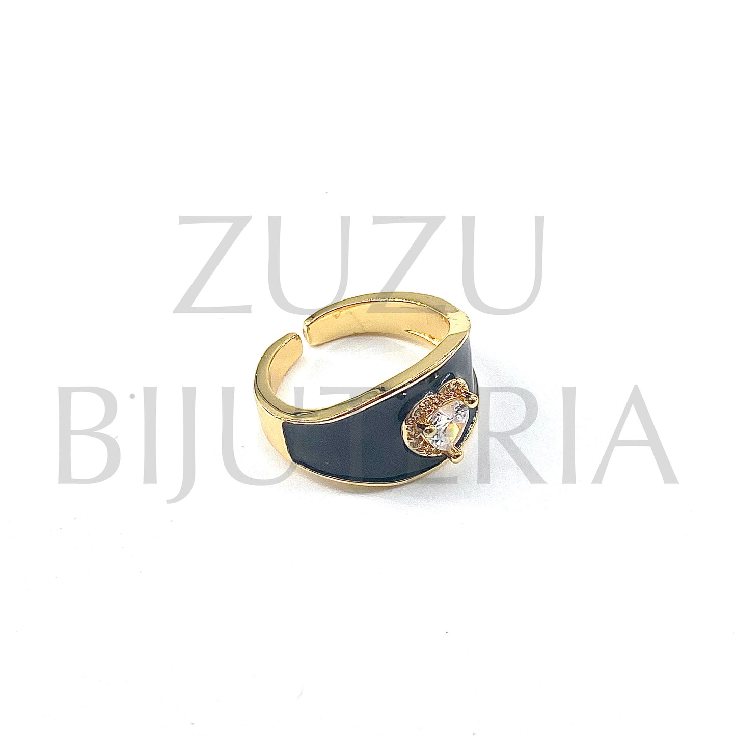 Black Ring with Zirconia (Adjustable) - Brass