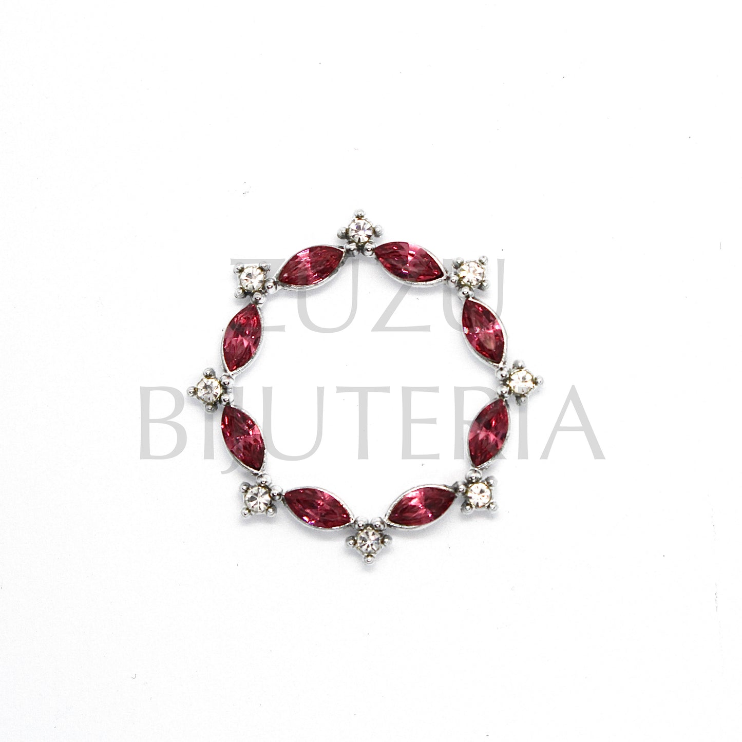 Pendente Flor Prateado com Zirconias Vermelho 27mm - Cobre