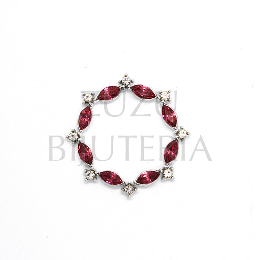 Pendente Flor Prateado com Zirconias Vermelho 27mm - Cobre