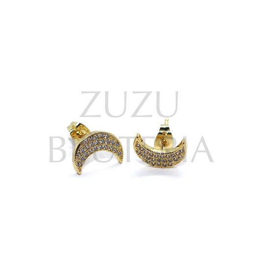 Golden Moon Earring with Zirconia 9mm x 12mm - Brass*