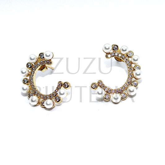 Earring with Zirconia and Pearls 21mm x 16mm - Brass*