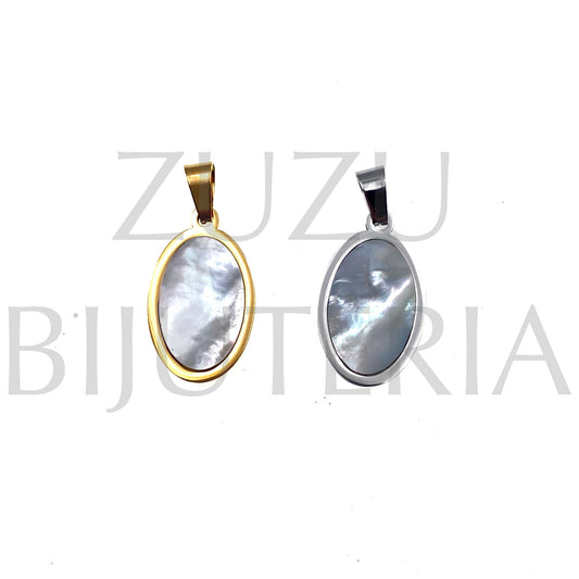 Oval Pendant with Mother of Pearl 22mm x 15mm - Stainless Steel