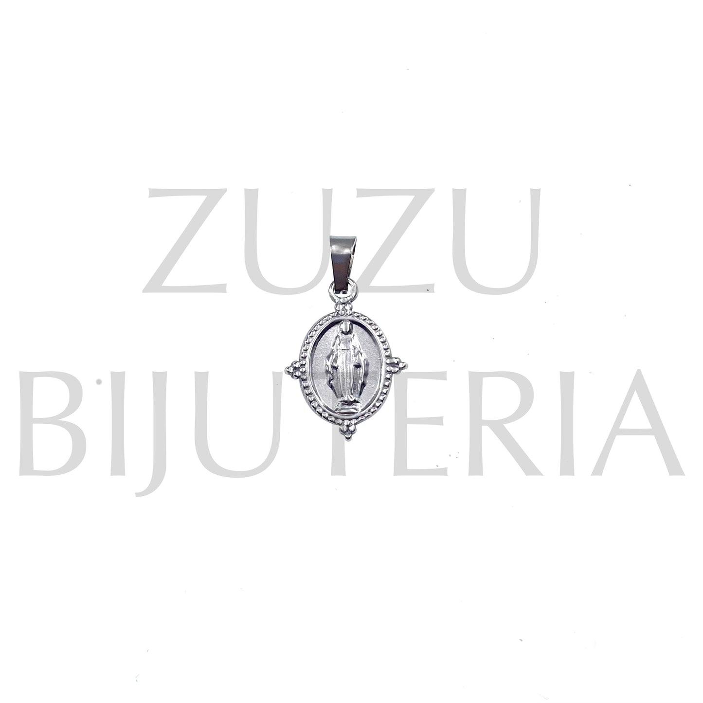 Pendente Nossa Senhora Prateado 17mm x 14mm - Aço Inox