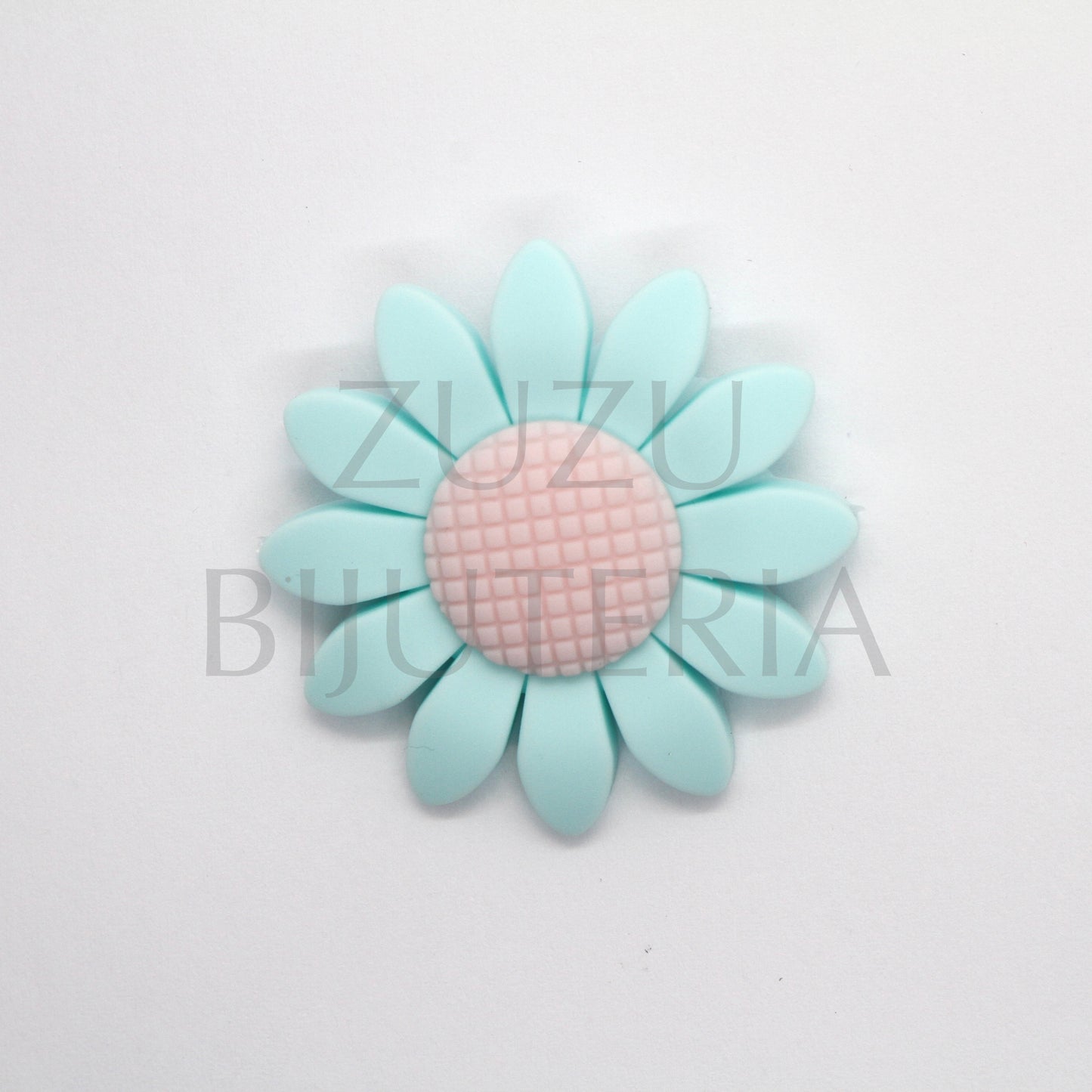 Silicone flower 38mm (2mm hole) - Blue/Pink