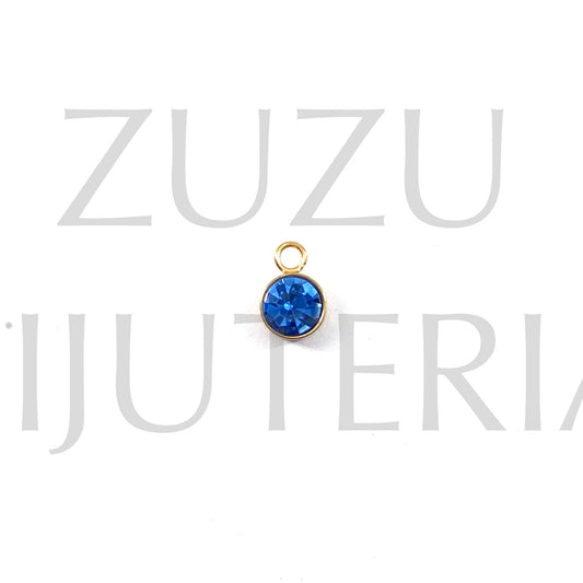 Pendente Dourado Zirconia Azul 6mm - Aço Inox