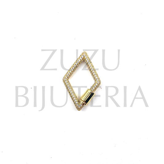 Pendant/Lozenge Clasp with Zirconia 31mm x 20mm - Brass
