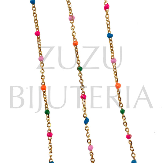 2mm Flat Oval Link Chain with Colored Polka Dots - Stainless Steel