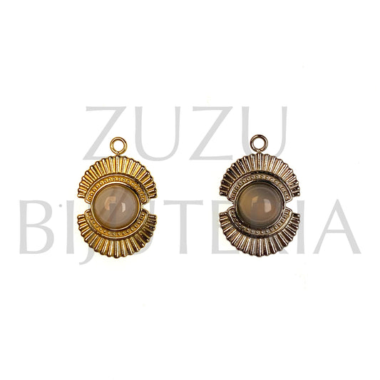 Pendente Boho com Pedra 23mm x 15mm - Aço Inox