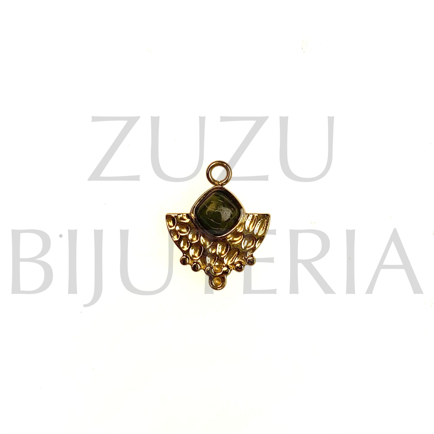 Pendente Dourado Boho com Pedra 16mm x 13mm - Aço Inox