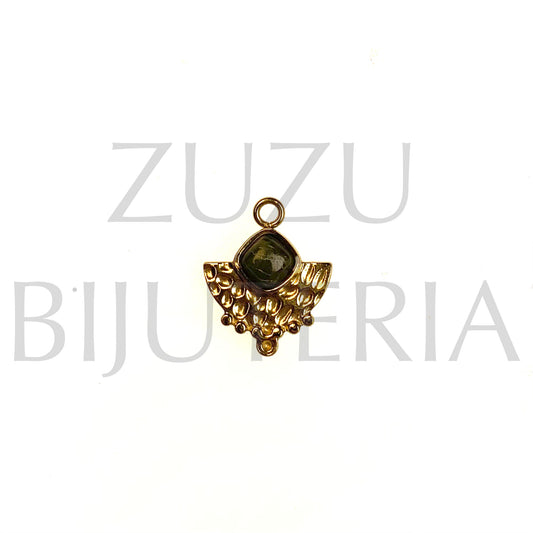 Pendente Dourado Boho com Pedra 16mm x 13mm - Aço Inox