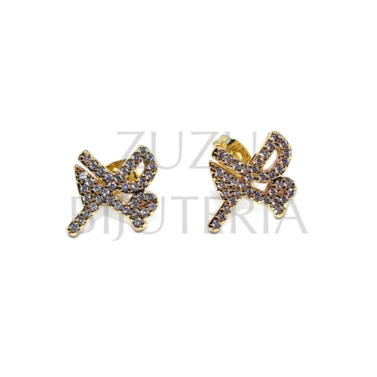 Earring Faith Gold with Zirconia 15mm x 12mm - Brass