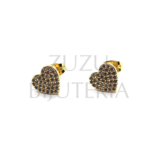 Golden Heart Earring with 9mm Zirconia - Brass