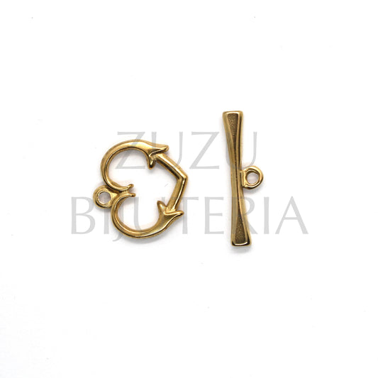 Golden Heart T Clasp 15mm - Stainless Steel