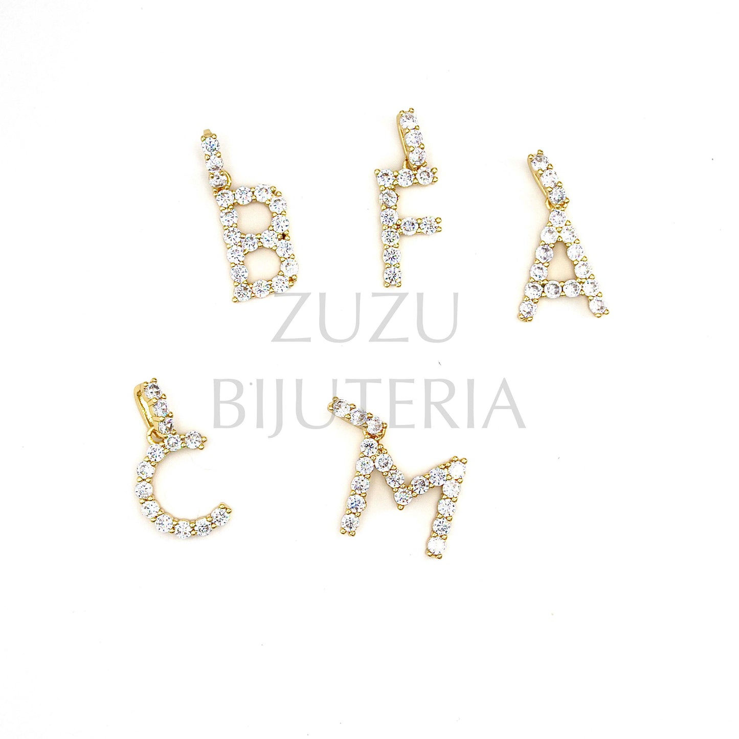 Pendant Letter with Zirconia ~19mm - Brass