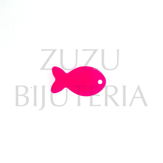 Hot Pink Fish Pendant 14mm x 25mm - Acrylic