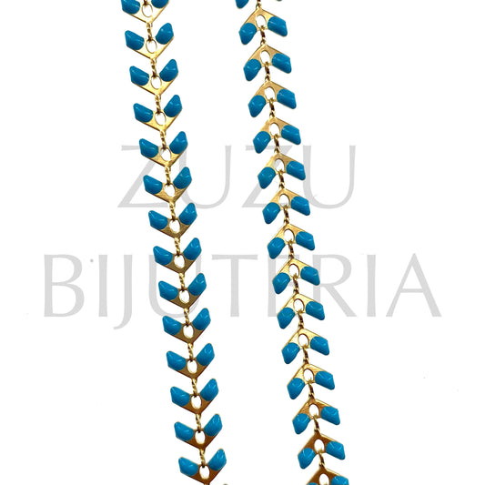 Gold Leaf Chain 6mm Blue - Stainless Steel