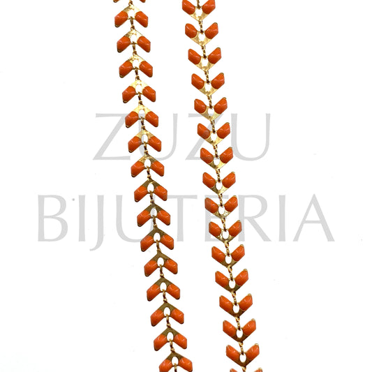 Gold Leaf Chain 6mm Orange - Stainless Steel