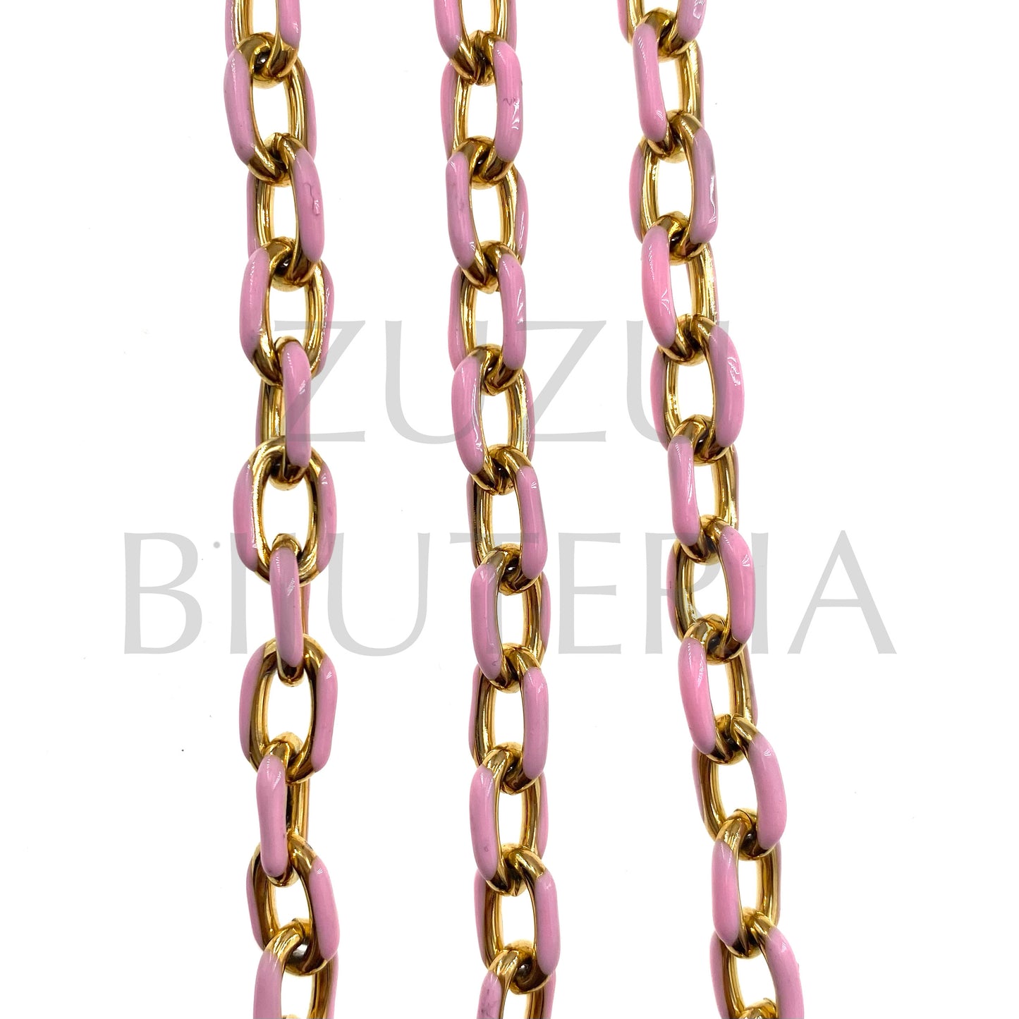 Gold Oval Chain 11mm x 7mm Pink - Stainless Steel