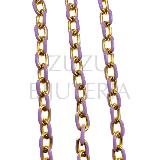 Gold Oval Chain 11mm x 7mm Lilac - Stainless Steel