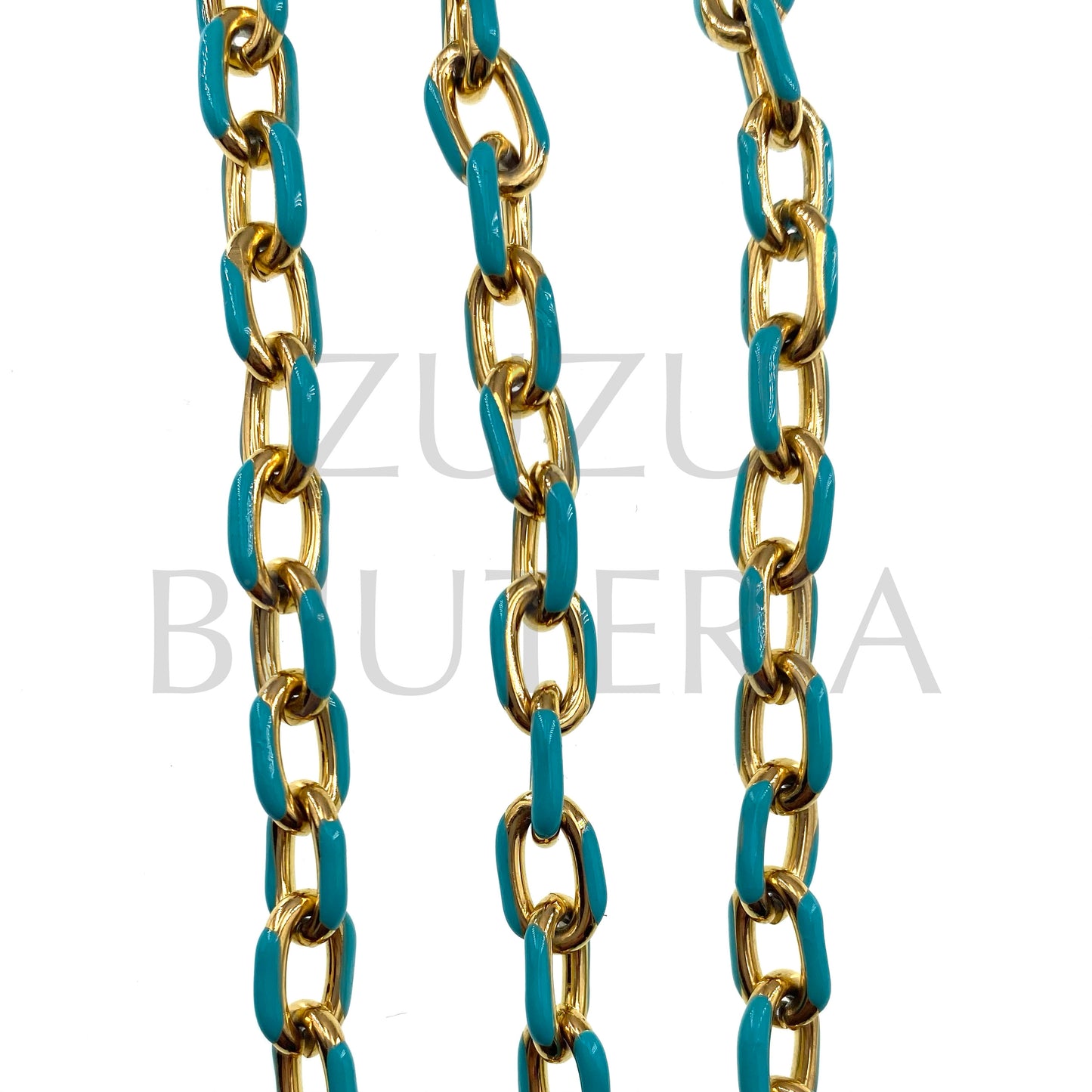 Gold Oval Chain 11mm x 7mm Turquoise - Stainless Steel