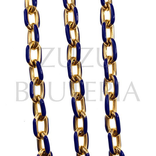 Golden Oval Chain 11mm x 7mm Dark Blue - Stainless Steel