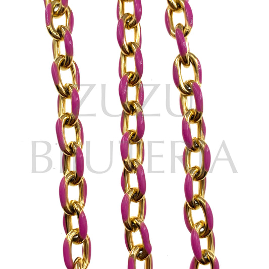 Gold Oval Chain 11mm x 7mm Pink - Stainless Steel