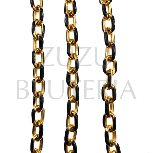 Gold Oval Chain 11mm x 7mm Black - Stainless Steel