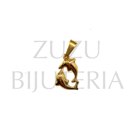 Pendente Golfinho Dourado 16mm x 12mm - Aço Inox