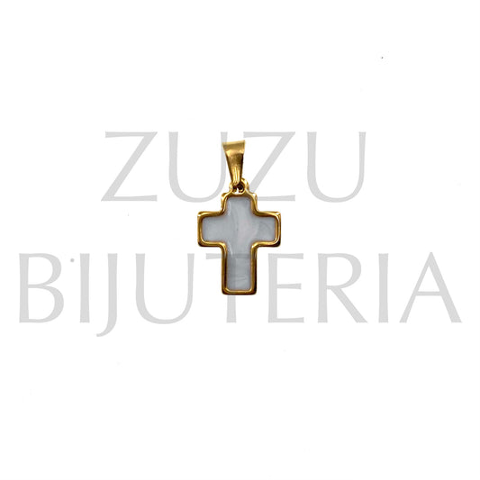 Pendente Cruz Dourado 15mm x 11mm - Aço Inox