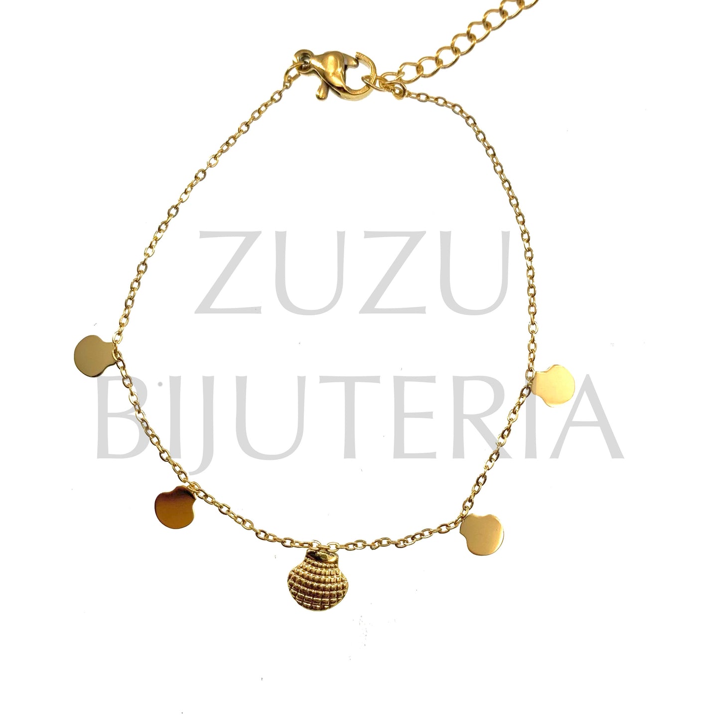 Pulseira Dourada Concha (16cm + 5cm) - Aço Inox