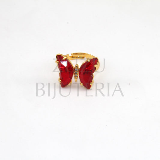 Red Butterfly Ring - Brass