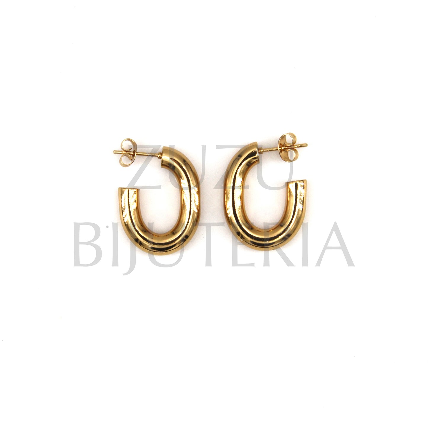 Brinco Argola Oval Dourado (Espessura 5mm) 25mm x 18mm - Aço Inox