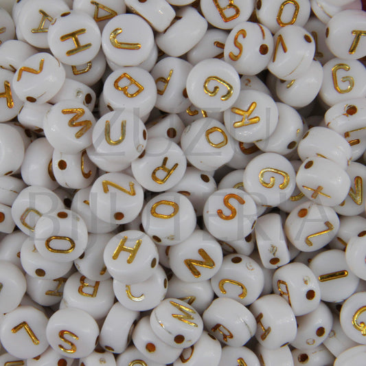 White/Gold Assorted Letter Bead 7mm (100 pieces)