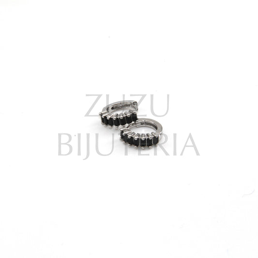 Silver Hoop Earring with Black Zirconia 15mm - Brass