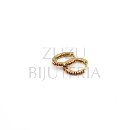Hoop Earring with Pink Zirconia 16mm - Brass