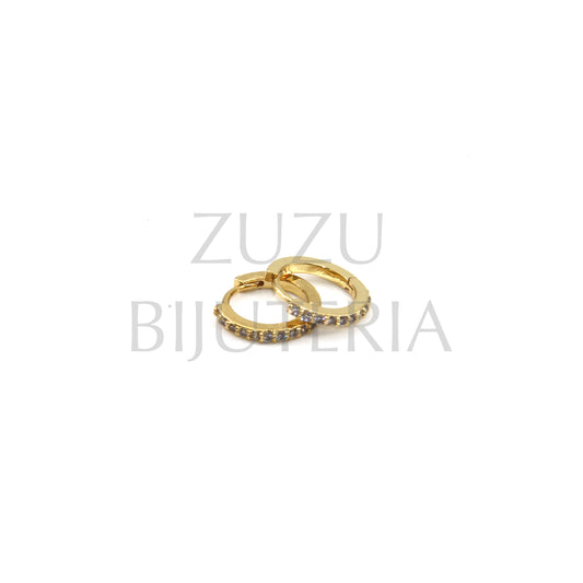 Gold Hoop Earring with 15mm Zirconia - Brass