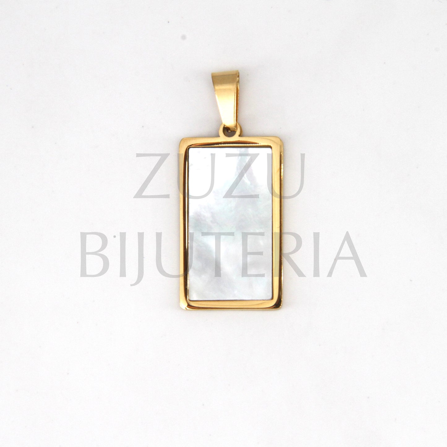 Pendente Retangular Dourado com Madrepérola 24mm x 15mm - Aço Inox