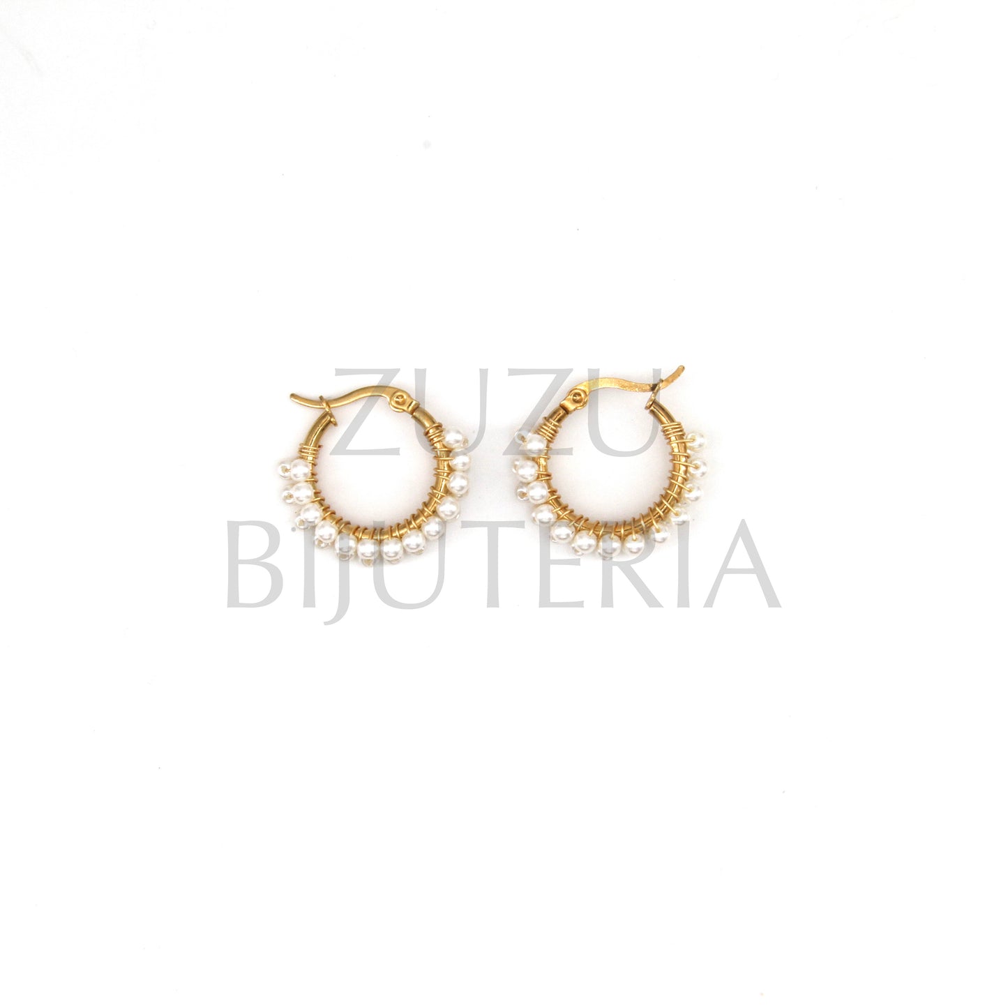 Gold Hoop Earring with Pearls 25mm - Stainless Steel