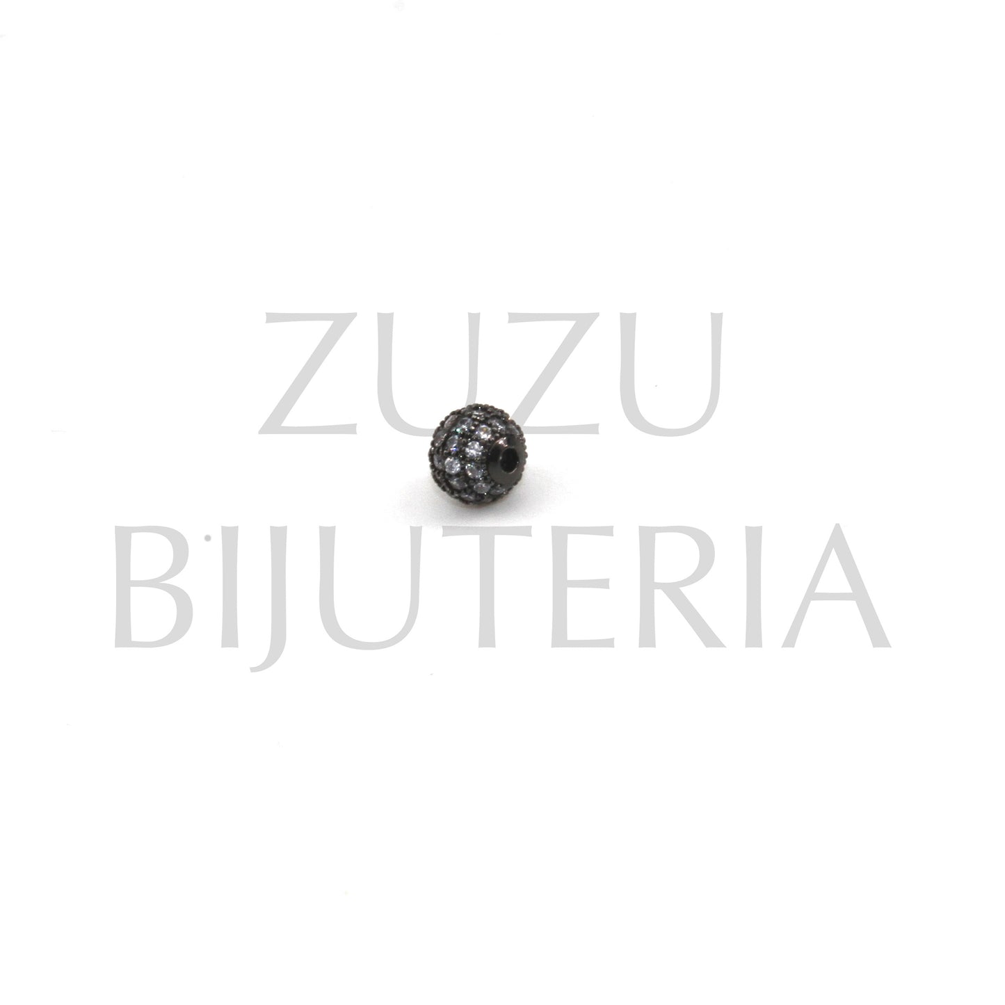 Conta/Entremeio Preto com Zirconias 8mm - Latão