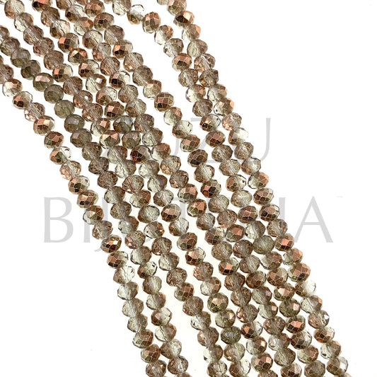 4mm Faceted Crystal Row (1mm Hole) - Mirrored Brown (45cm)
