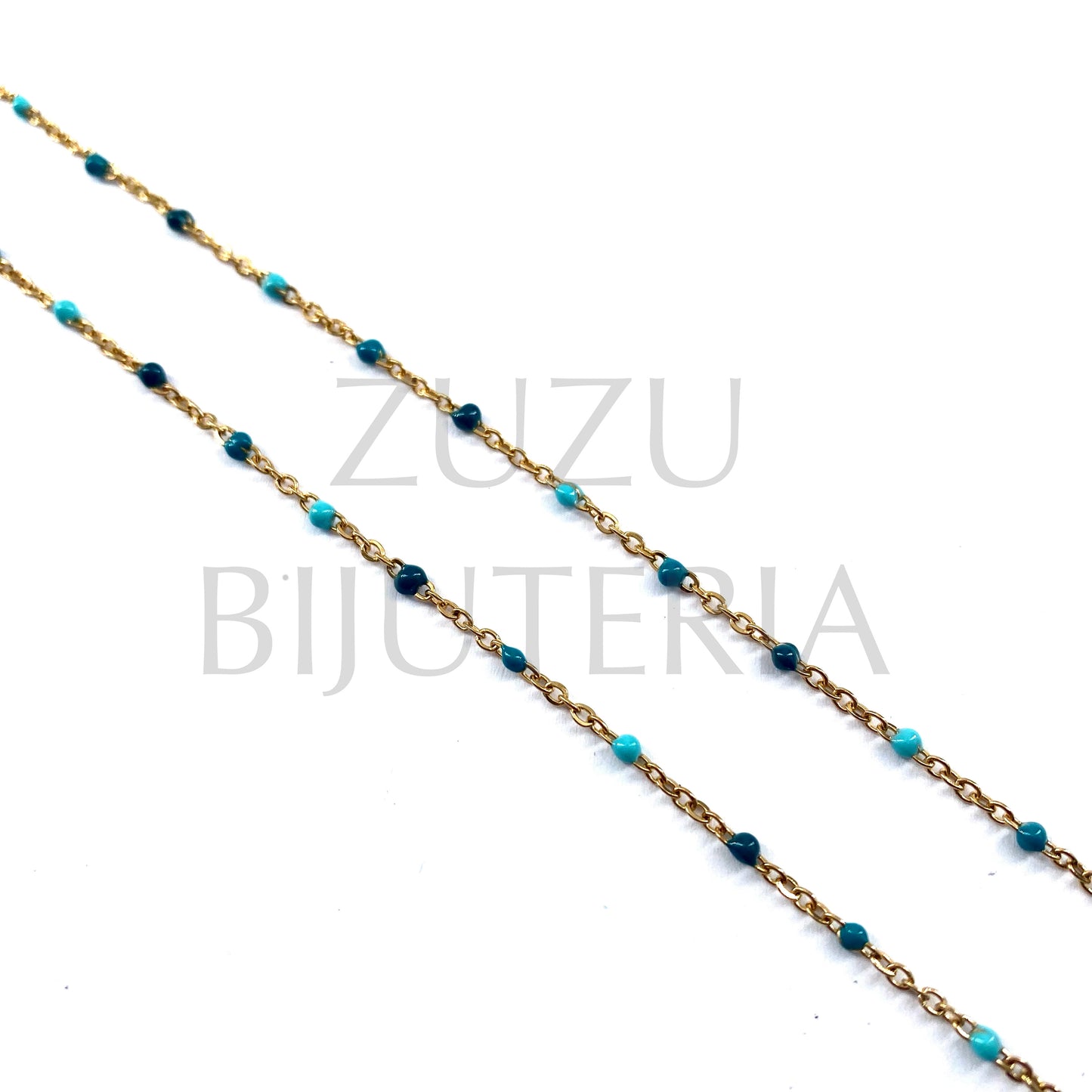 2mm Flat Oval Link Chain with Mixed Blue Polka Dots - Stainless Steel