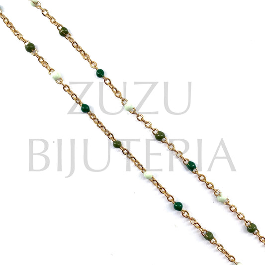 2mm Flat Oval Link Chain with Mixed Green Polka Dots - Stainless Steel