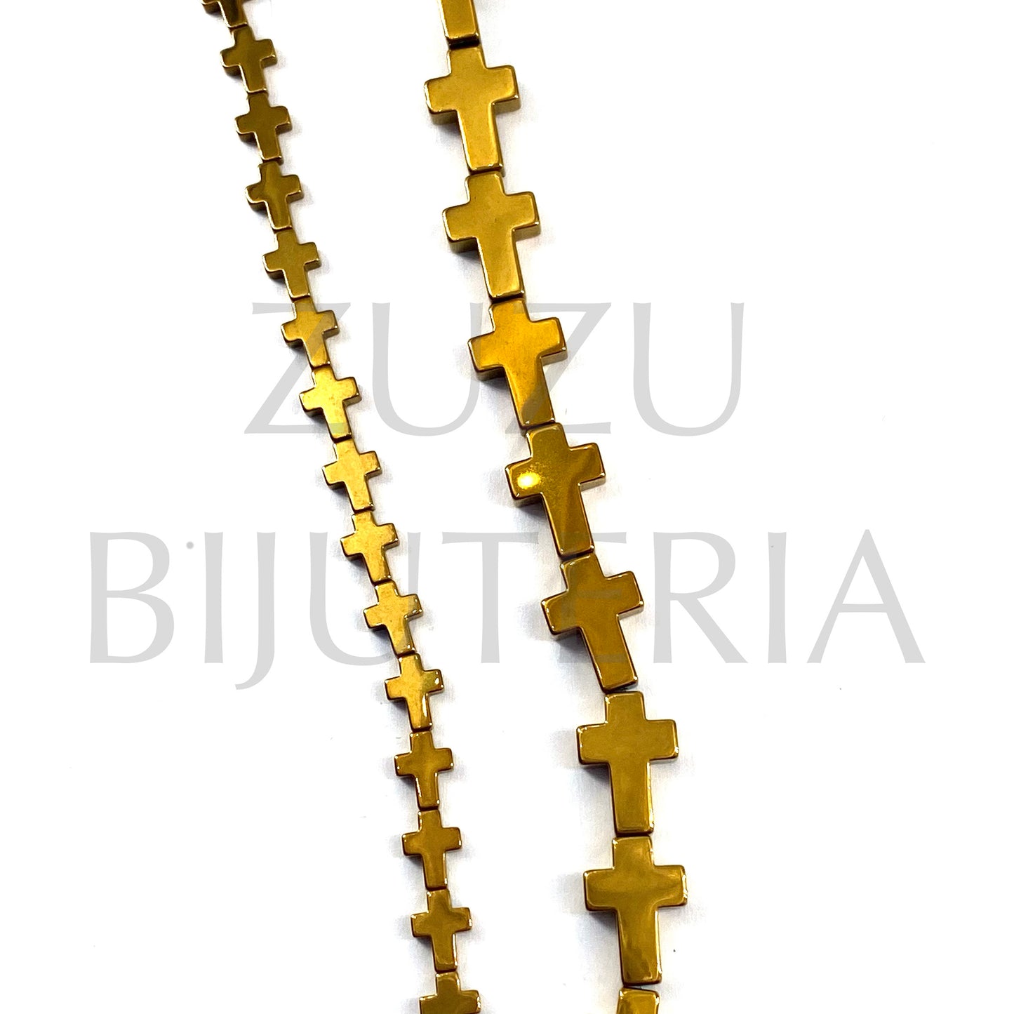 Conta Cruz Hematita 5mm x 3mm (10 contas) - Dourado