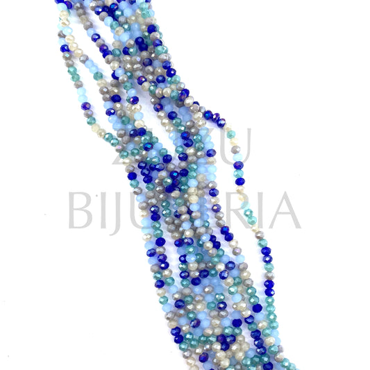 Faceted Crystals Row 3.5mm (1mm Hole) - Mixed Blue (35cm)