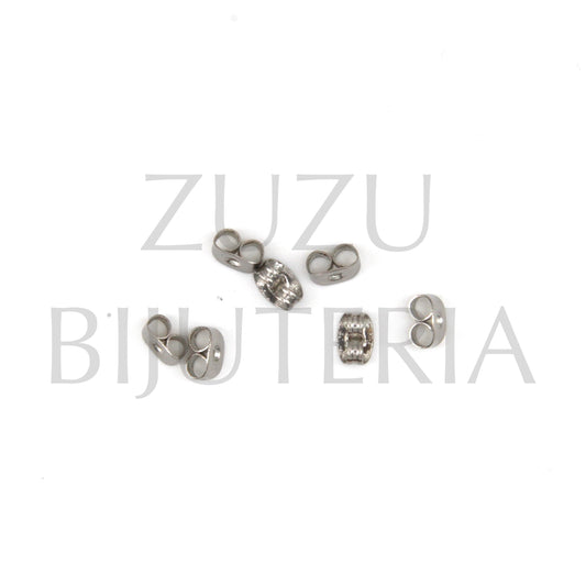 Travão para Brincos Prateado 6mm (Pack 5 pares) - Aço Inox