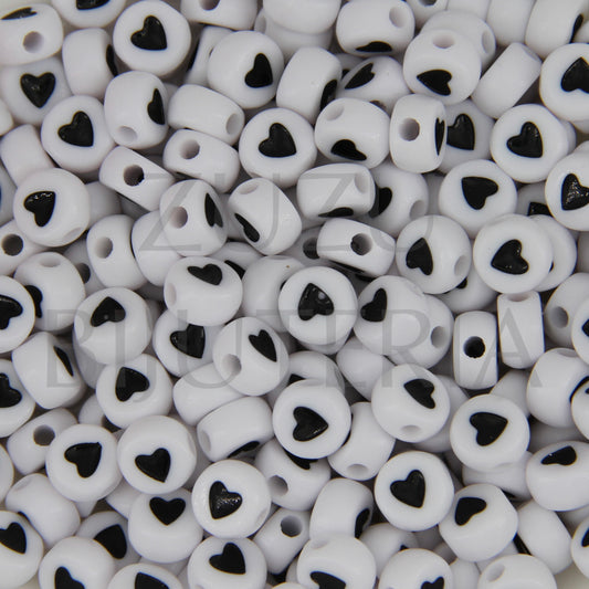 Black/White Heart Beads (Pack 100) 7mm